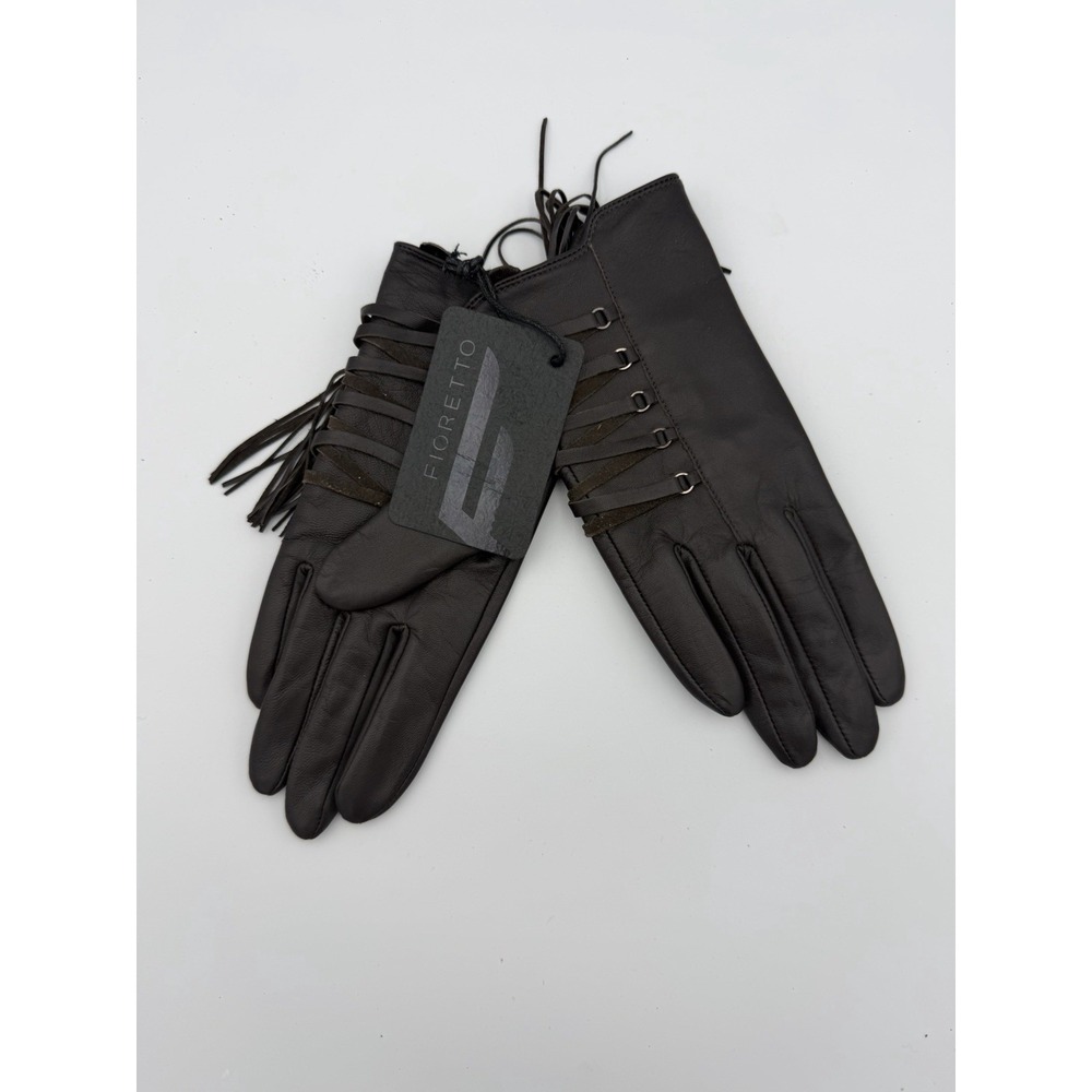 Fioretto Brown Buttery Soft Genuine Leather Fringe Gloves Size 8 NWT $142.99